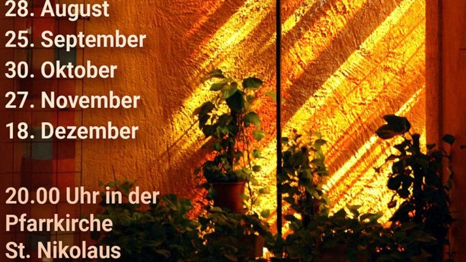it Gesängen aus der Gemeinschaft von Taizé (Burgund) findet in der Kirche von St. Nikolaus in Konz (Martinstraße 20) fast monatlich um 20 Uhr ein Abendgebet bei Kerzenlicht statt. Dazu sind Jugendliche wie Erwachsene, evangelische wie katholische Christen sowie suchende und fragende Menschen herzlich eingeladen. Das Gebet dauert ca.1 Stunde und ist von Gesängen, Schrifttext, Stille und Gebet(smöglichkeit) an der Kreuzikone von Taizé geprägt. Wer möchte, der ist danach noch zu Tee und Gebäck eingeladen.